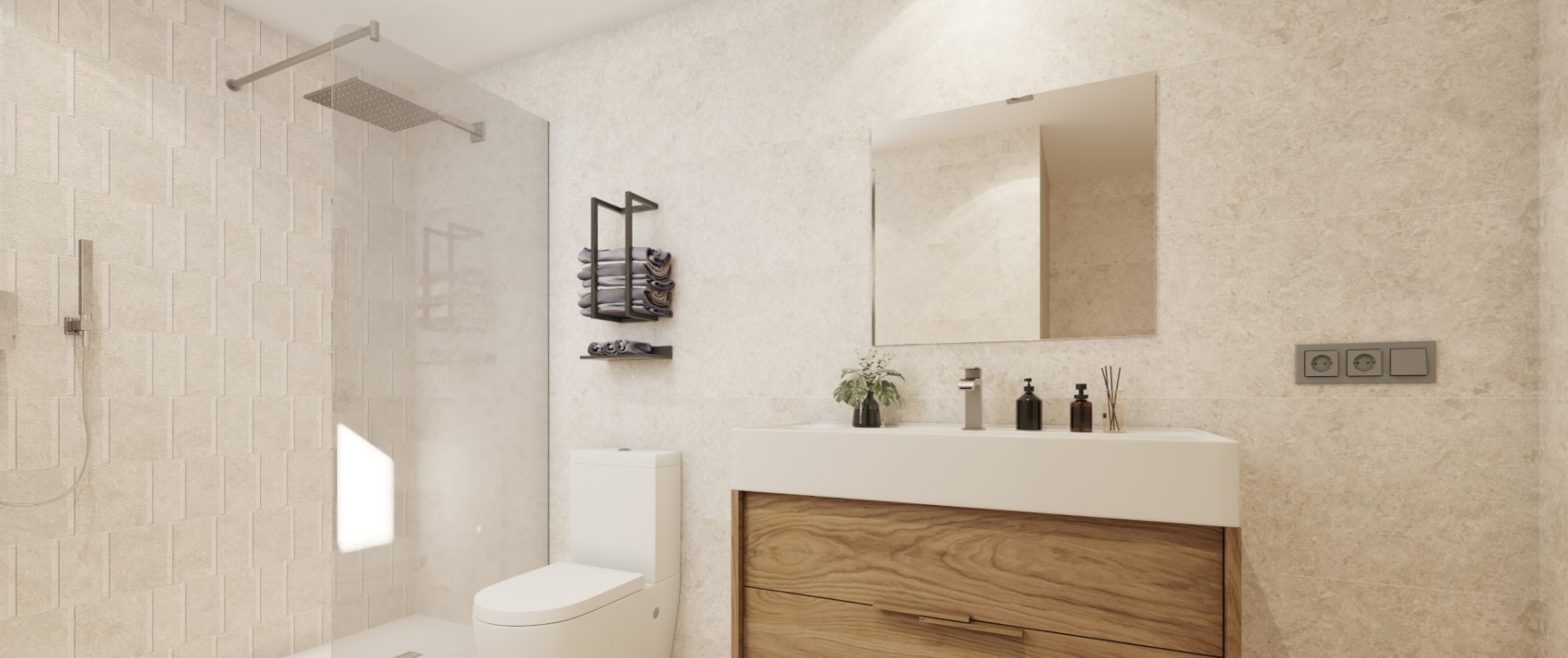 Moderne en complete badkamer in Valley Views, met ingebouwde schermen.