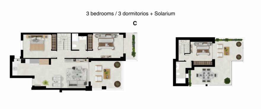 Valley Views, plano 3 dormitorios + Solarium
