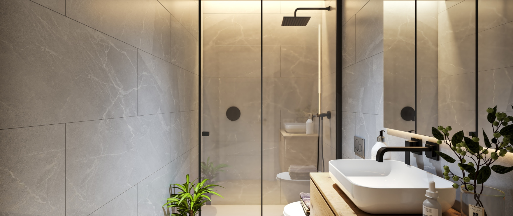 Baño completo en los nuevos apartamentos en el centro de la ciudad