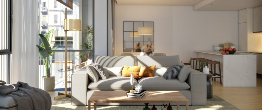 Bright living room in the new apartments