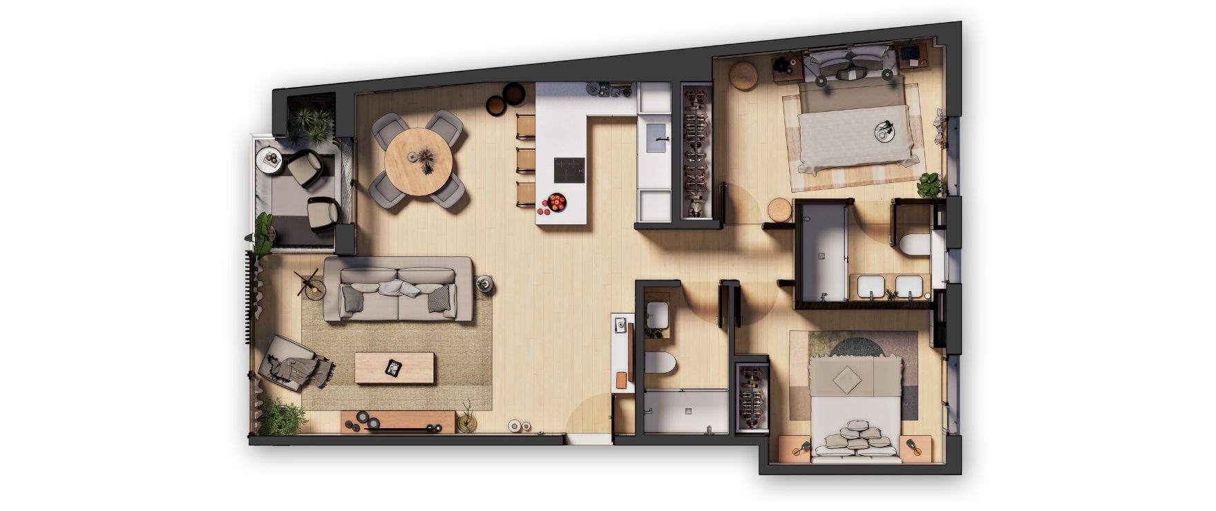 6 Palma, plano apartamento 2 dormitorios