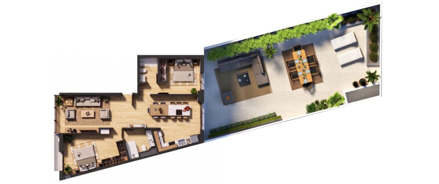 6 Palma: floor plan 2 bedrooms apartment with terrace