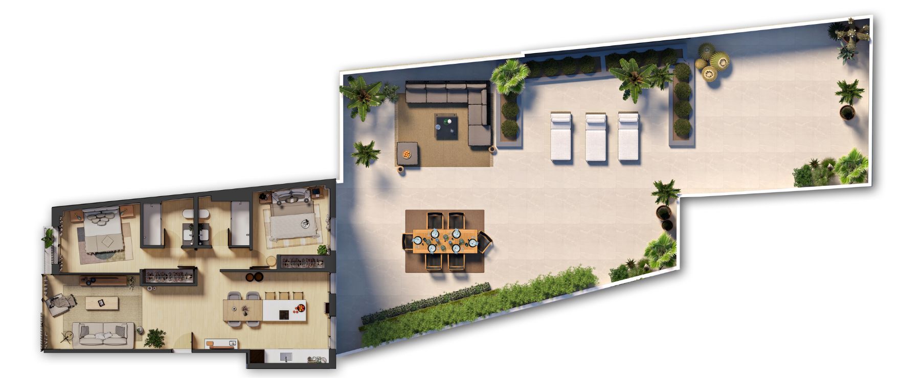 6 Palma: floor plan 2 bedrooms apartment with large terrace