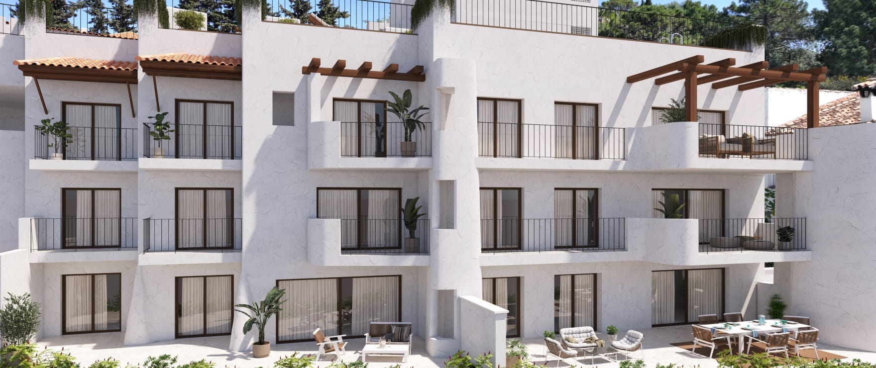 Terrace at the new apartments at Fuente Lirios, Benahavís.