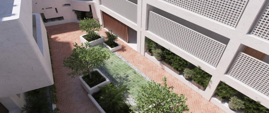 Patio at the new apartments at Fuente Lirios, Benahavís.