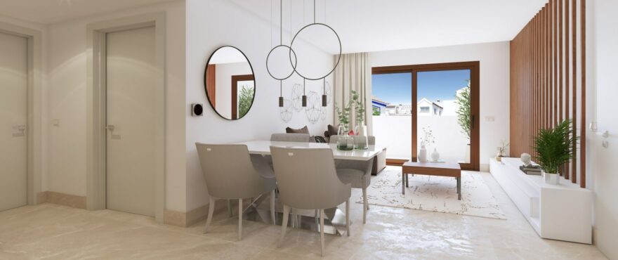 Bright living room at the new homes at Fuente Lirios, in Benahavís