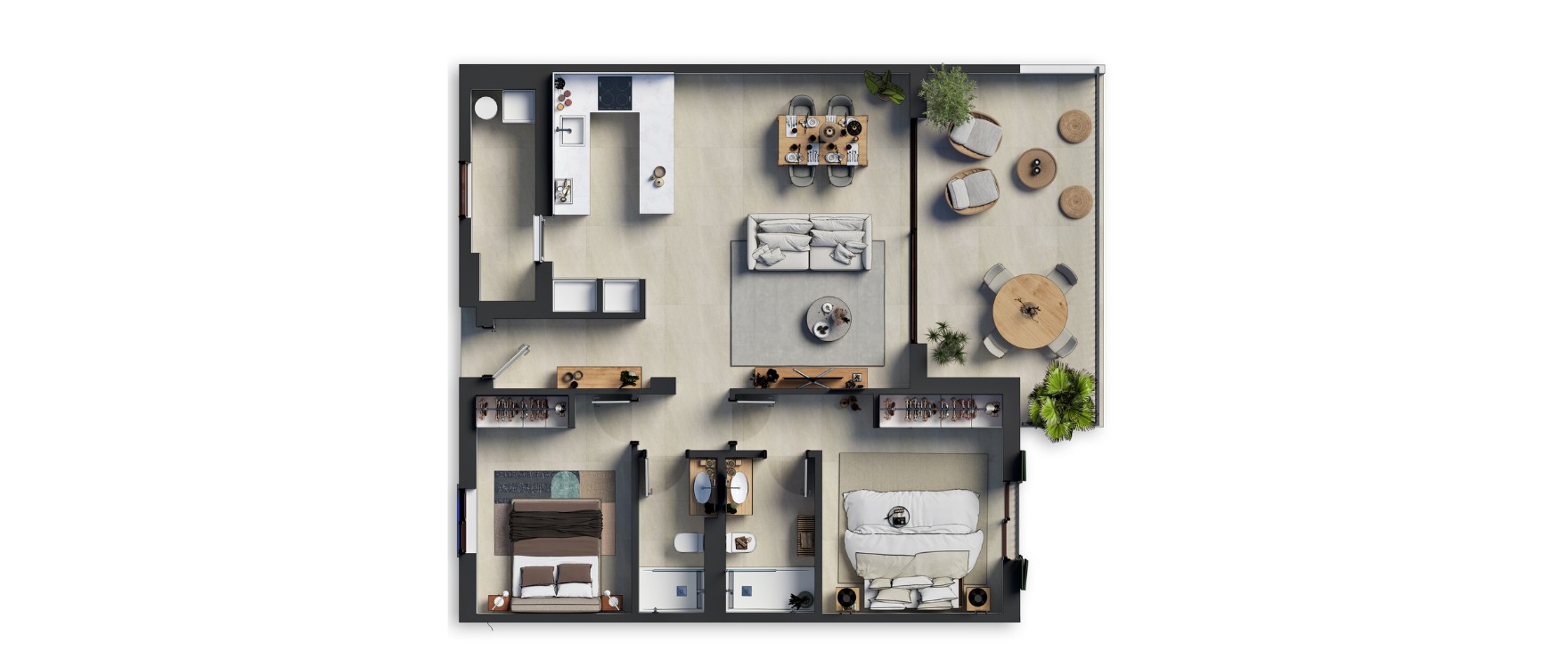 Oliu, Capdepera – Grundriss ein Apartment mit 2 Schlafzimmern