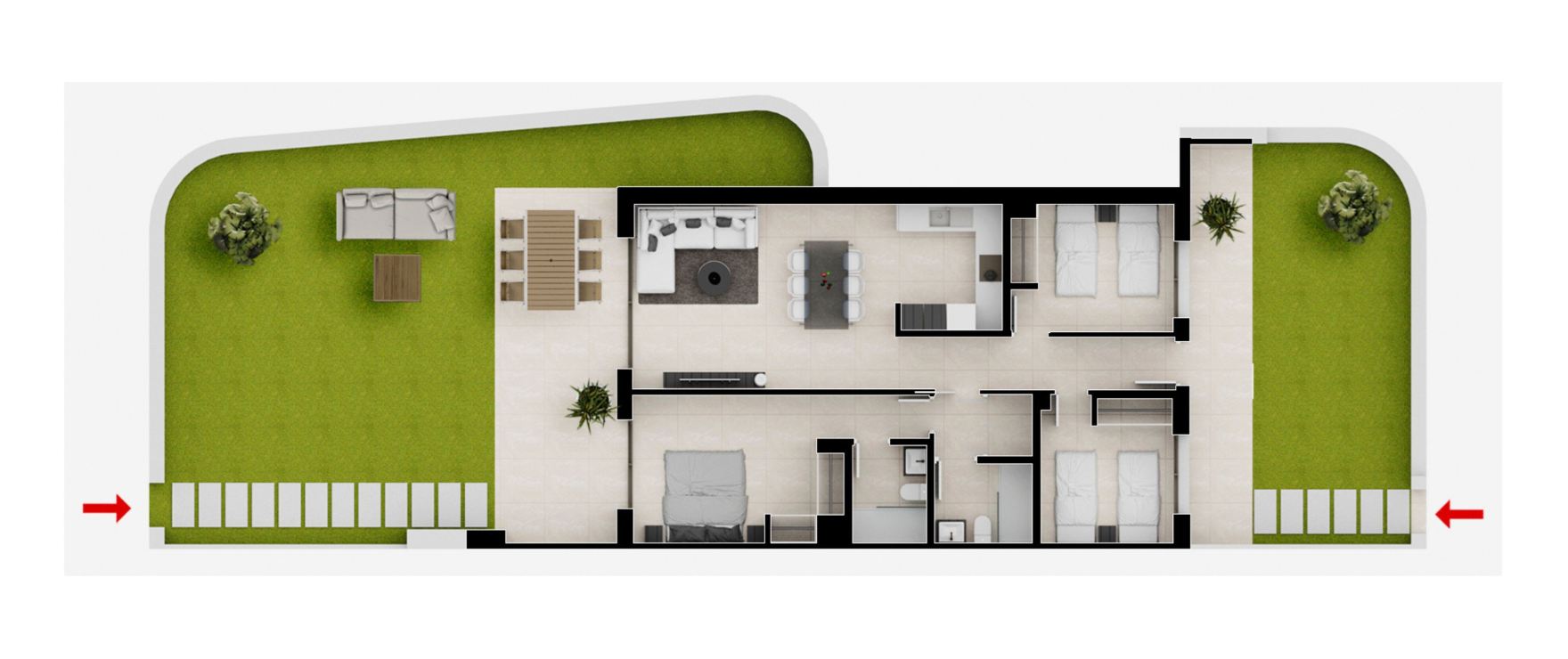 Siena, plan of 3-bedroom ground floor apartment