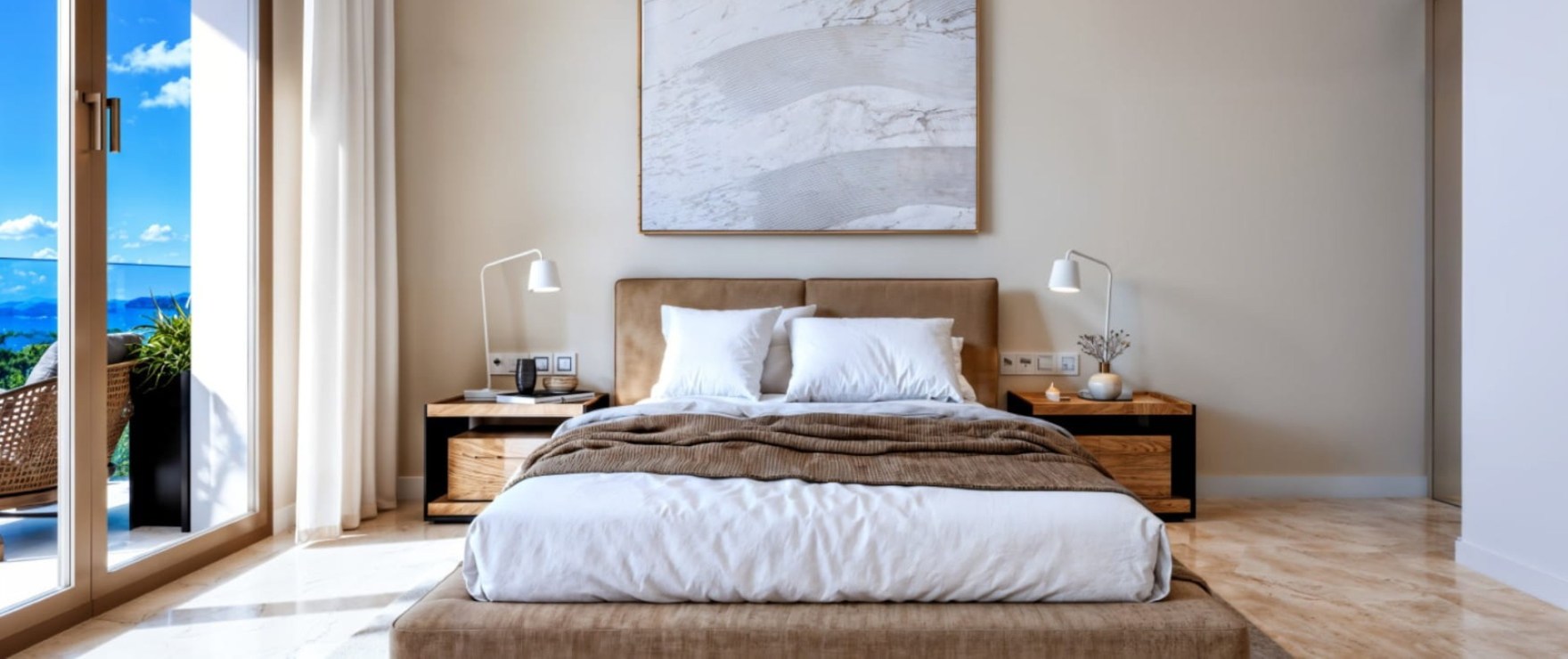 Infinity, helles Schlafzimmer in Peguera, Mallorca.