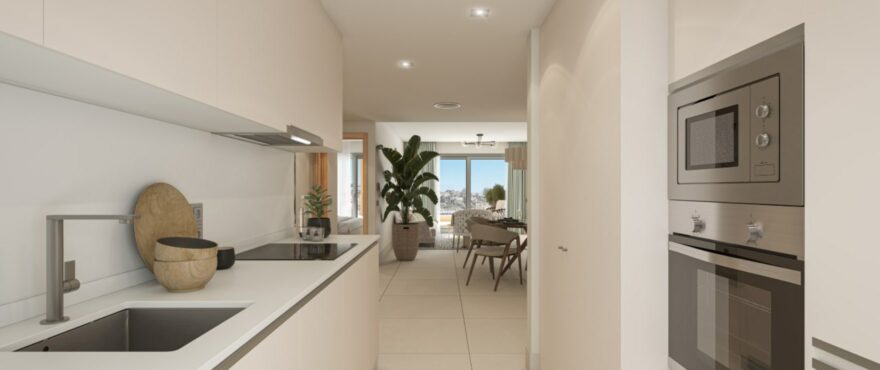 Integrated fitted kitchen and living room.