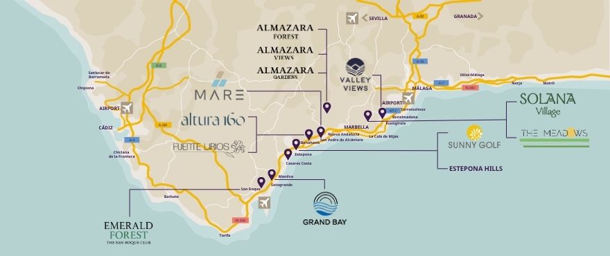 Map New properties of Taylor Wimpey Spain for sale Costa del Sol