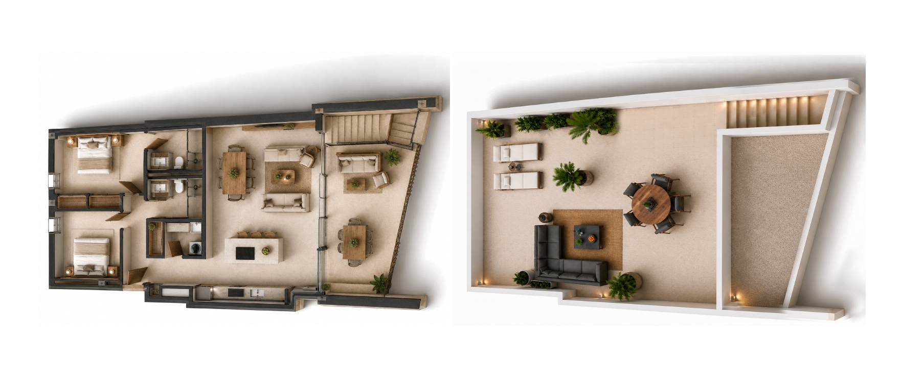 Infinity, Paguera – Grundriss eines 2-Zimmer-Penthouses mit Solarium