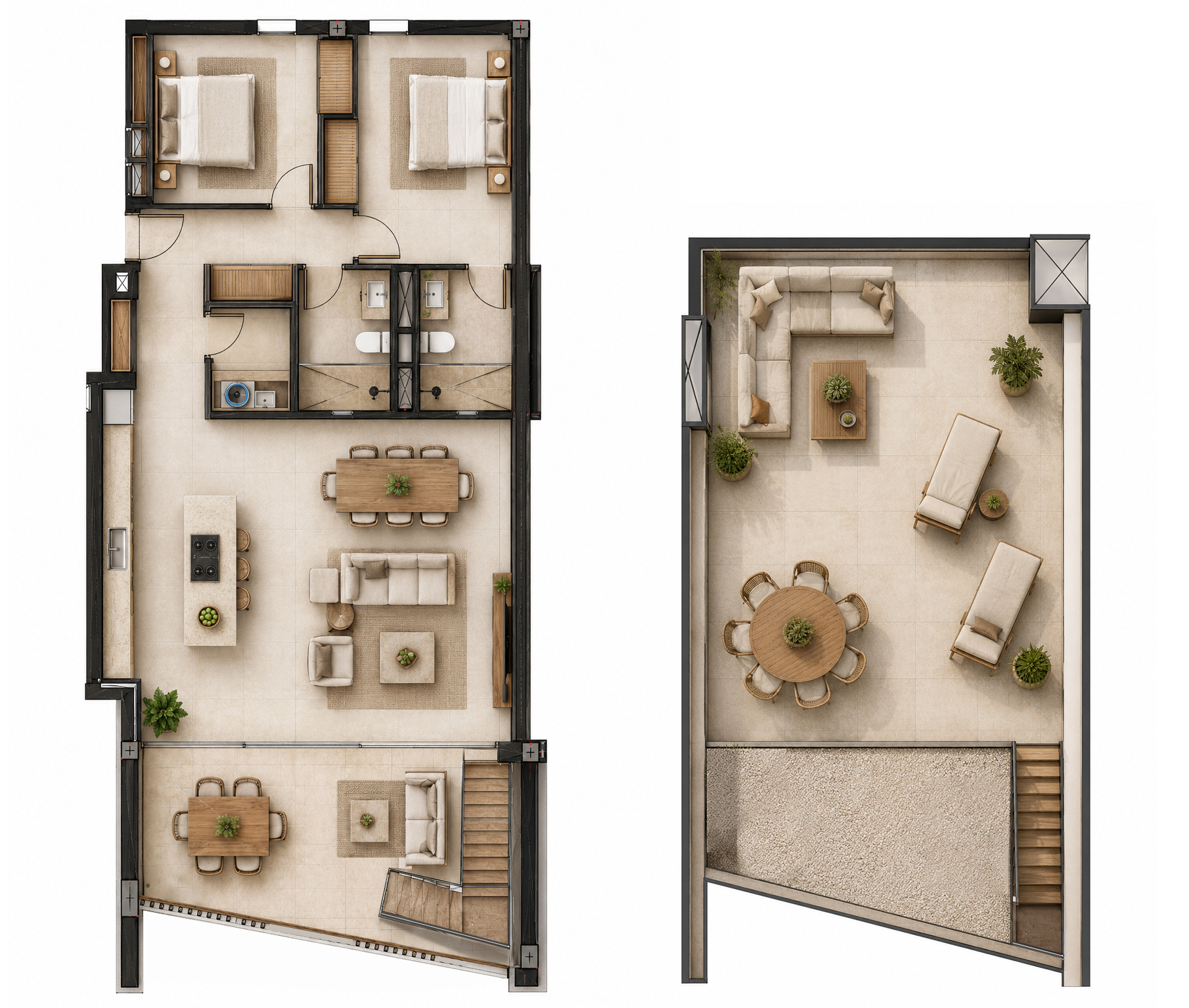 Infinity, Paguera – 2-bedroom penthouse floor plan with solarium