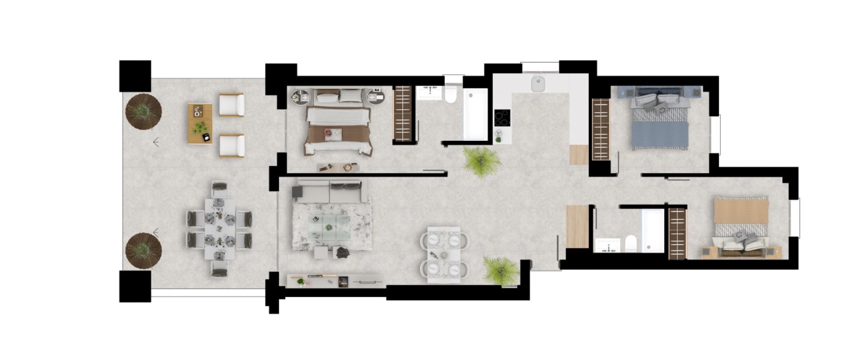 Grand Bay, Bahía de las Rocas - Plattegrond appartement met 3 slaapkamers-Type A