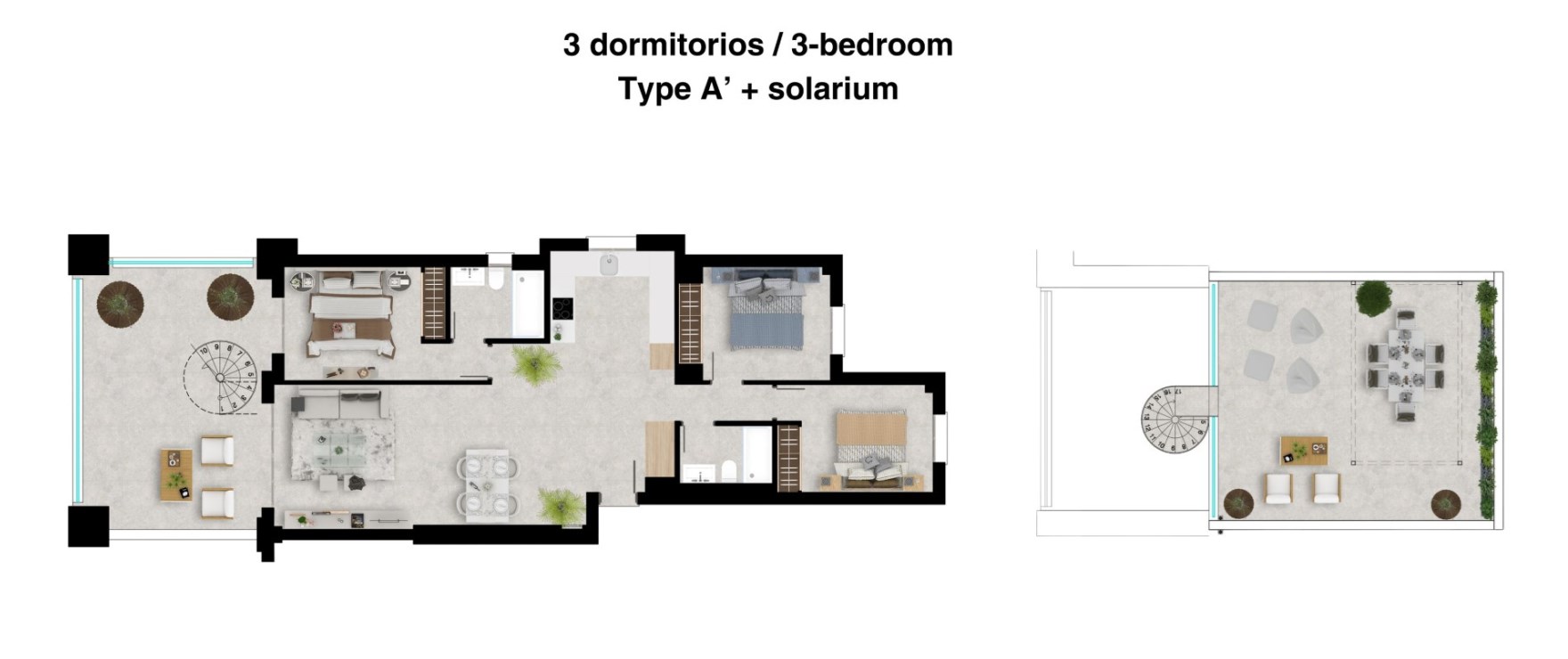 Grand Bay, Bahía de las Rocas -Grundriss eines Apartments mit 3 Schlafzimmern -Type A' - Penthouse