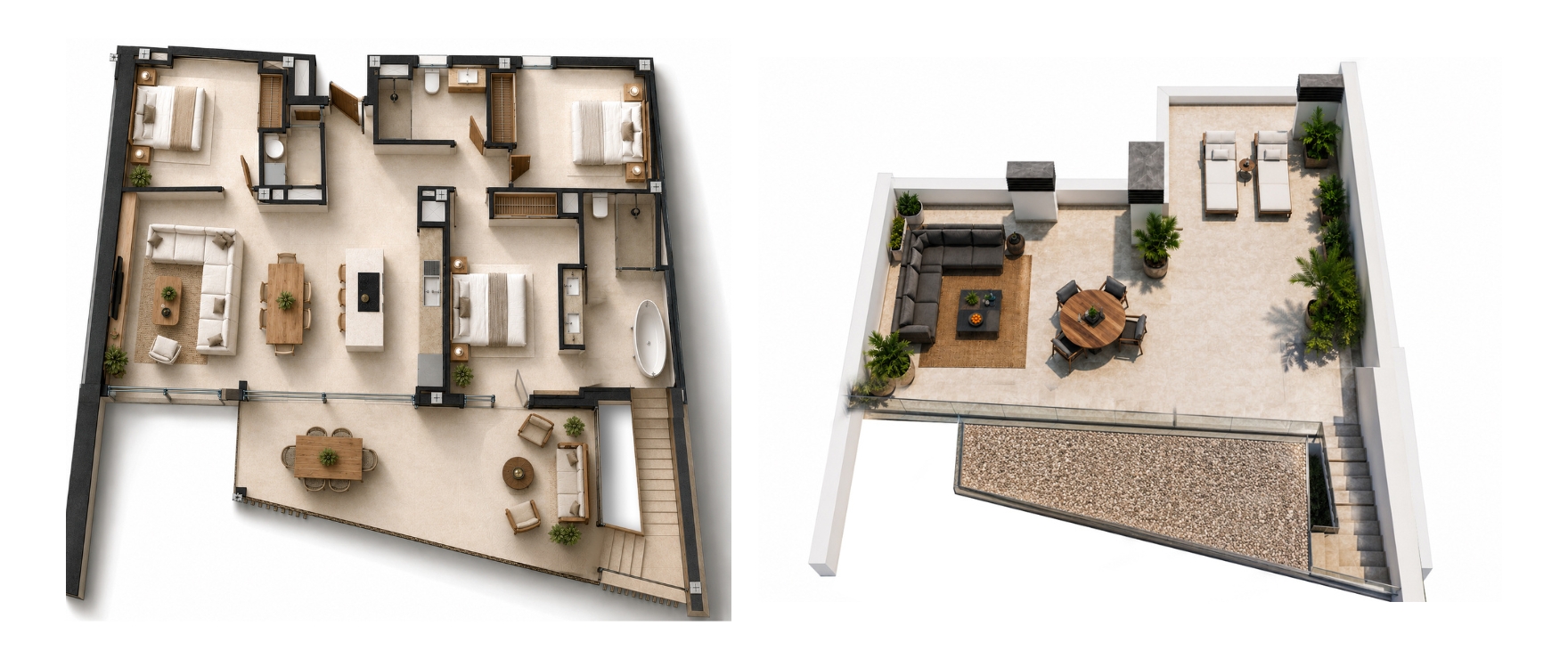Infinity, Paguera – Grundriss eines 3-Zimmer-Penthouses mit Solarium