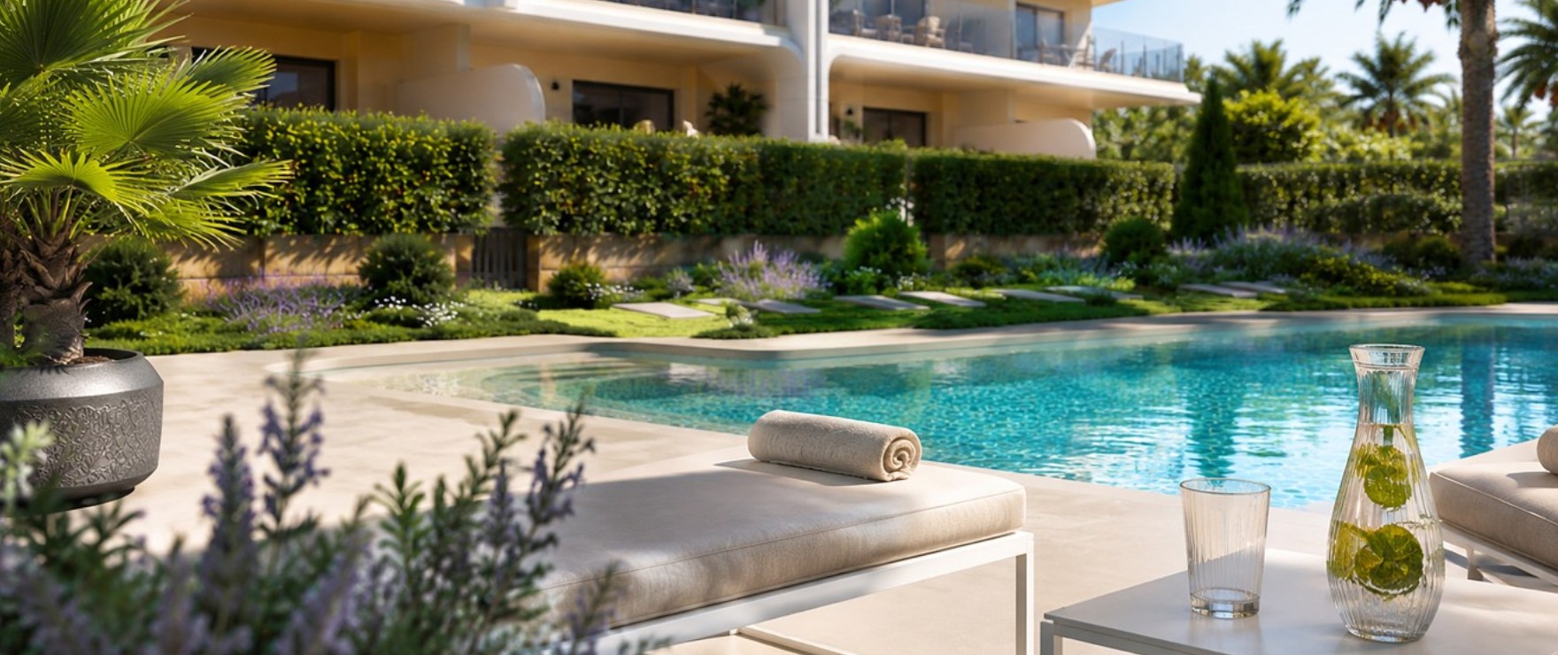 Las Palmeras: Nuevos apartamentos con piscina comunitaria y zonas ajardinadas en Font de Sa Cala Las Palmeras: Nuevos apartamentos con piscina comunitaria y zonas ajardinadas en Font de Sa Cala