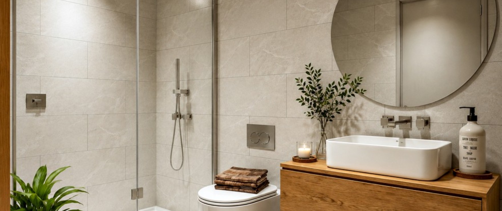 Las Palmeras: Baño moderno y completo. Las Palmeras: Baño moderno y completo.