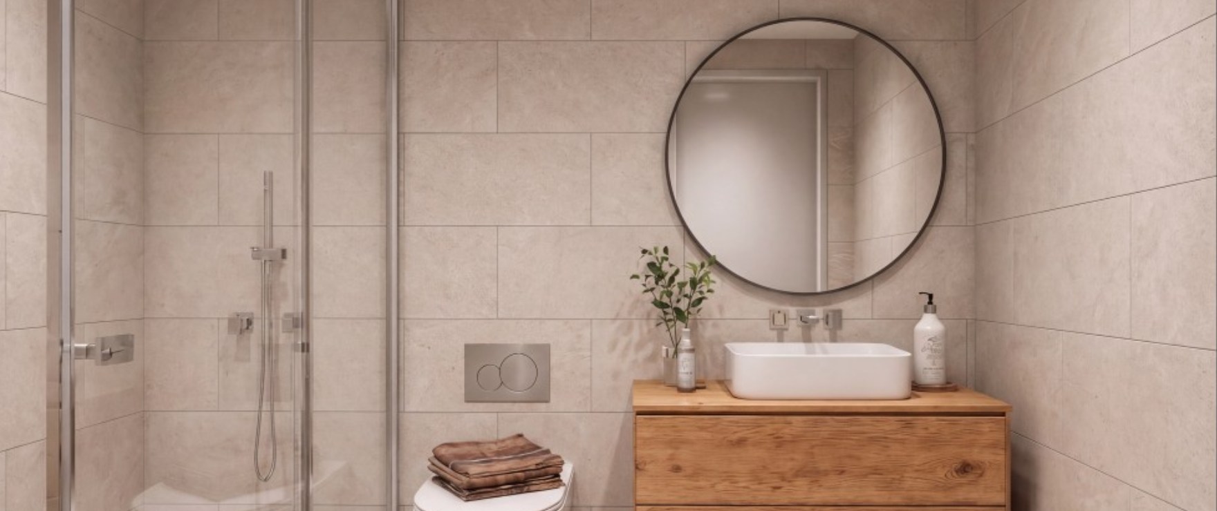 Las Palmeras: Baño moderno y completo. Las Palmeras: Baño moderno y completo.