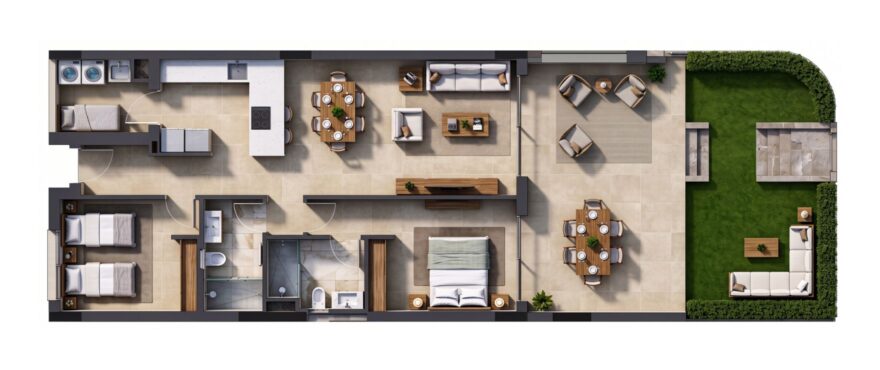 Plan 1: 2-bedroom ground-floor apartment