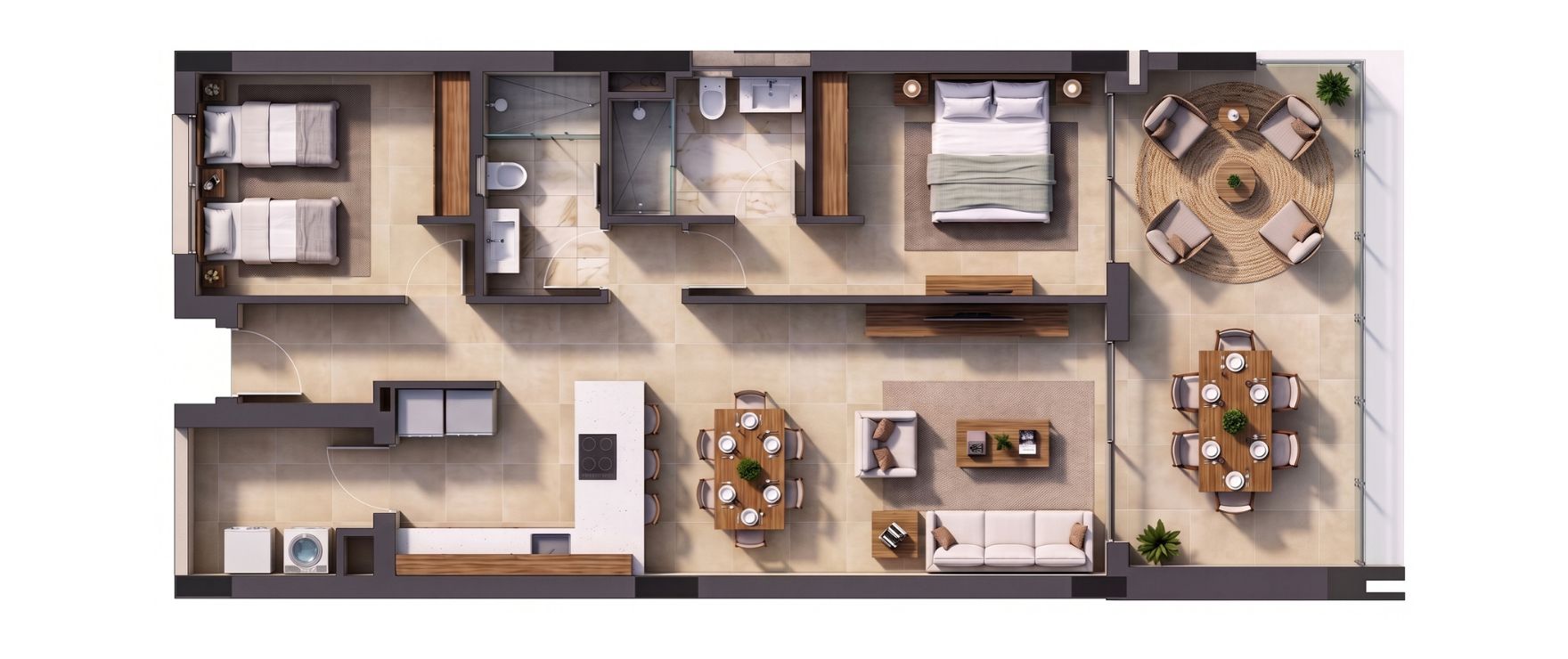 Plano 2: Apartamento de 2 dormitorios.