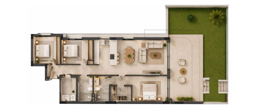 Plan 3: 3-bedroom ground-floor apartment