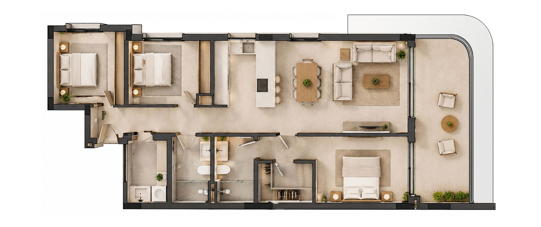 Plano 4: Apartamento de 3 dormitorios.